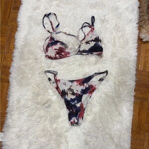 Tie-Dye Triangle Bikini Set - Red, Navy & Cream